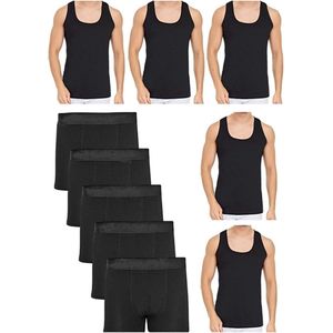 Boxed Economisch Totaal 10 stuks 5 Ondershirts - 5 Boxersets, Bruidegomset, Heren Onderbroeken 10-Pack Boxers en Atleet, Anti-Zweet en Ademend Boxer en Atleet, Lycra Boxers en Atleet, Zwart en Zwart, Maat M