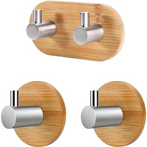 BlueTime - Zelfklevende Haakjes - Bamboe - Ophanghaken - Badkamer - Bamboo - Staal-RVS - Zelfklevende haakjes extra sterk - Ophanghaken zelfklevend