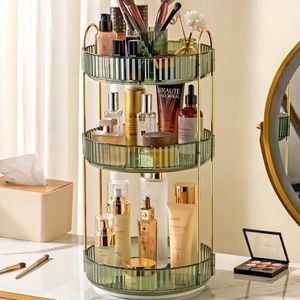 Make-up cosmetische organizer, 360° roterende opslag, make-up organizer voor dressoir, 3 lagen, groen