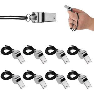 8-stuks professionele roestvrijstalen fluitjes met lanyard - luid helder geluid - voor scheidsrechters - coaches - beleid - huisdier training - buitensporten.