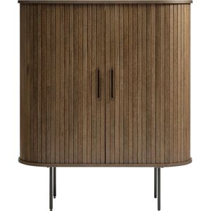 Olivine Lenn Houten Kast Gerookt Eiken - Ovaal - met Schuifdeuren - Verstelbare Planken - Zwarte Metalen Poten - Dressoir - Japandi - 100 x 40 x 118 cm