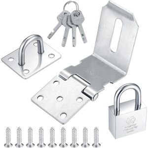 Allecto Premium - 4 inch Riegel-slot Haspe met Hangslot voor Tuinhek - Deurslot voor Houten Deur - Baarslot voor Slaapkamer en Badkamer - Kast en Garagedeur - Duurzaam Design.