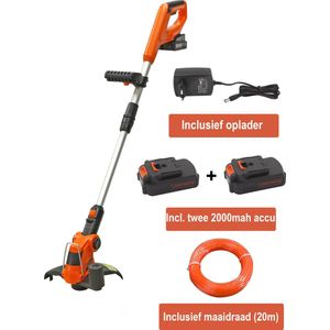 Kibani accu grastrimmer 18V - inclusief twee li-ion accu's 2000 mAh en 20m maaidraad – snoerloos - lichtgewicht - bosmaaier - kantenmaaier