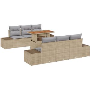 vidaXL - 7-delige - Tuin - Sofa - Set - met - Kussens - Beige - Poly - Rattan