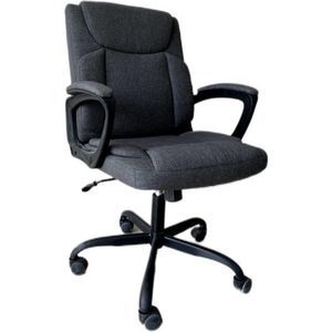 Bureaustoel, computerstoel, ergonomische draaistoel, kantelfunctie, in hoogte verstelbaar, gevoerde armleuningen, katoenmix, grijs