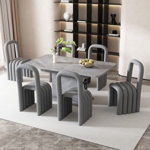 Sweiko Eetkamerstoel, 6-delige set, Sherpa stof, familie eetkamerstoel, modern minimalistisch ontwerp, woonkamer slaapkamer stoel, make-up stoel, met rugleuning, grijs