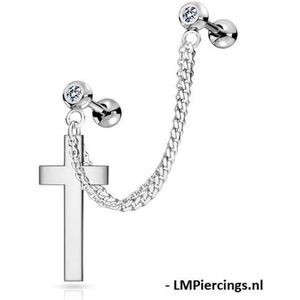 Helix piercing ketting met massief kruis hanger