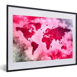 Fotolijst incl. Poster - Wereldkaart - Rood - Zwart - 60x40 cm - Posterlijst