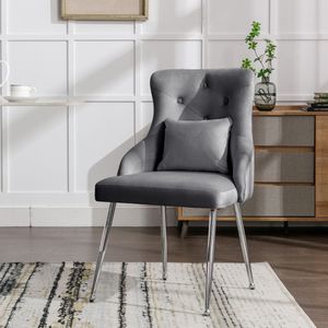 Sweiko Eetkamerstoel met knooppatroon, gestoffeerde stoel, stoelen met metalen benen, slaapkamer woonkamer stoel met lumbale kussen, grijs