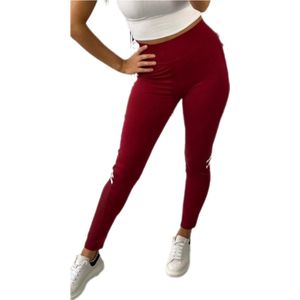 Sportlegging - Dames - Highwaist - Maat L-XL 40-42 - Yoga legging - Kleur Bordeaux Rood - doorzichtig stukje benen.