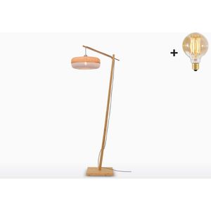 Vloerlamp - PALAWAN - Bamboe Voetstuk - Naturel-Witte Kap (40x15cm) - Met LED-lamp