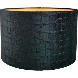 Lampenkap Cilinder - 40x40x25cm - Croco zwart - gouden binnenkant