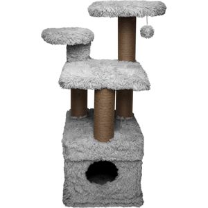 Topmast Krabpaal Fluffy Isola - Grijs - 52 x 67 x 100 cm - Made in EU - Krabpaal voor Katten - Met Kattenhuis - Sterk Sisal Touw