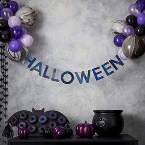 Halloween slinger set met zwarte en paarse ballonnen - Feestdecoratievoorwerp