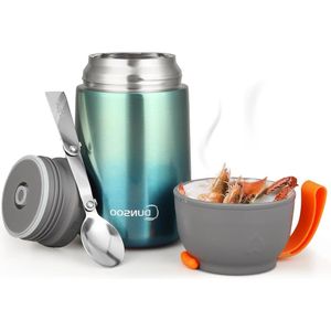 650 ml warmtecontainer voor gerechten - roestvrij staal met opvouwbare lepel - thermische lunchbox - ideaal voor soepen, pap, ijs en yoghurt - groen