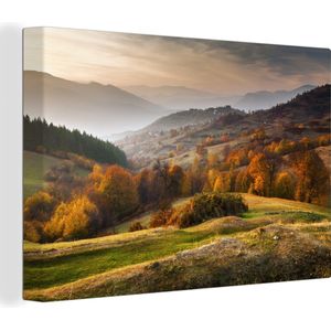 Canvas - Landschap - Herfst - Bomen - Heuvels - Woonkamer - 30x20 cm - Muurdecoratie - Canvasdoek
