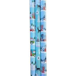 FESTIVE GIFTS Inpakpapier - Cadeaupapier - 200 x 70cm - 3 rollen - Kerst - Luxe Cadeauverpakking - Kleurrijk
