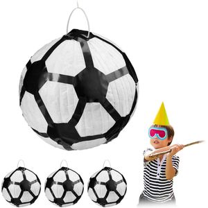 Relaxdays 4 x pinata voetbal - piñata zonder vulling - voetbal pinata - rond - zwart-wit