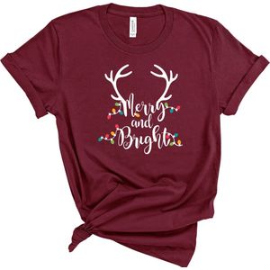 Lykke Christmas T-Shirt | Kerst | Merry and Bright | Mannen - Vrouwen - Unisex | Katoen | Maroon | Maat XXL