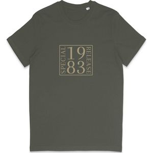 1983 Geboortejaar T Shirt Heren Dames - Khaki - Maat S