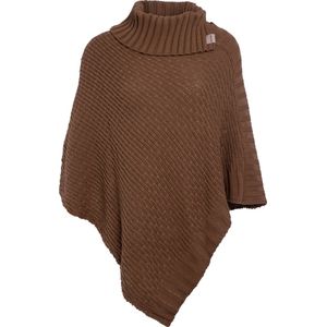 Knit Factory Nicky Gebreide Poncho - Met sjaal kraag - Dames Poncho - Gebreide mantel - Bruine winter poncho - Tobacco - One Size