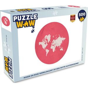 Puzzel Wereldkaart - Roze - Cirkel - Legpuzzel - Puzzel 500 stukjes