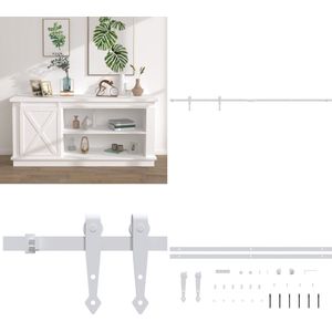 vidaXL Ophangset voor minischuifdeur 183 cm koolstofstaal wit - Montageset Voor Schuifdeuren - Montagesets Voor Schuifdeuren - Schuifdeur Ophangset - Schuifdeurrails