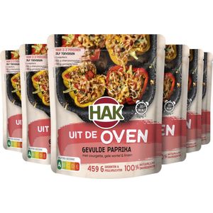 HAK Uit De Oven Gevulde Paprika - Doos 6x550g - Maaltijdoplossing - Bron van Proteïne / Eiwit - Vegan - Vega - Plantaardig - Gemaksgroenten - Groenteconserven