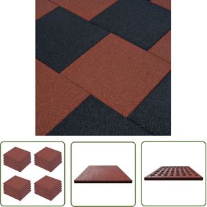 The Living Store Valtegels 24 st 50x50x3 cm rubber rood - Valtegels - Rubberen Tegels - Antislip - Kinderbescherming - Speelplaats