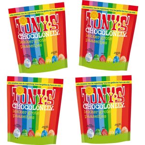 Tony's Chocolonely Paaseitjes Pouches - Pasen Chocolade - Bundel van 4x Paaseizakjes - Paaschocolade - Chocoladeeitjes voor kinderen