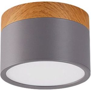 DW4Trading Gekleurde Opbouw Led Verlichting - Grijs/hout - Rond 108 mm - 230vac