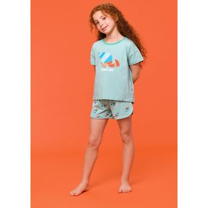 Woody pyjama meisjes - kreeft - lichtturquoise - 251-10-PZG-S/708 - maat 164