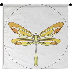 Wandkleed Libelle illustratie - Een illustratie van een gele libelle Wandkleed katoen 90x90 cm - Wandtapijt met foto