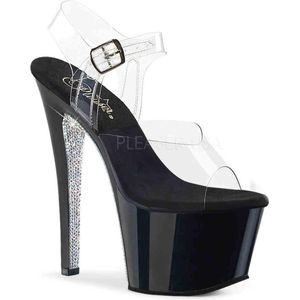 Pleaser - SKY-308CRS Sandaal met enkelband, Paaldans schoenen - Paaldans schoenen - 39 Shoes - Zwart/Zilverkleurig