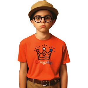 T-shirt kinderen glitter kroontje | Koningsdag kleding kinderen | Oranje | Maat 122