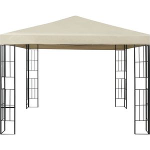 vidaXL Prieel 3x3 m - Crème en zwart - Decoratief Tuinpaviljoen - Tuinkamer - Overkapping - Parasol - Terrasdecoratie