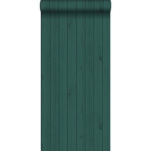 krijtverf vliesbehang smalle houten vintage sloophout planken intens smaragd groen - 128854 ESTAhome