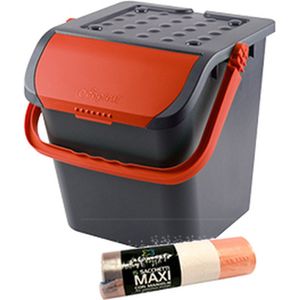 Malpie afvalbak + rol Maxi afvalzakken oranje - afvalemmer - oranje - afvalscheiden PMD - sorteer afvalbak - sorteer bak