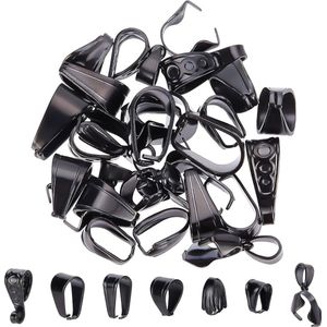 35-delige set zwarte roestvrijstalen hangersluitingen voor sieraden - verschillende stijlen - geschikt voor 8-12 mm binnenhangers