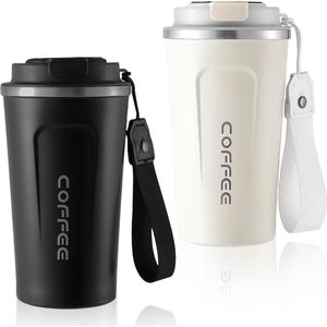 Set van 2 Thermische Reismokken, 510 ml, Roestvrij Staal, Lekvrije Koffiebeker, Dubbelwandige Isolatie
