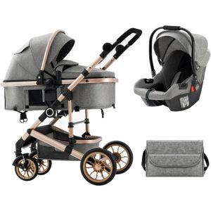 Mima ® Kinderwagen - 3 in 1- Wandelwagen 3 in 1- Inclusief Autostoel-Reiswieg- Buggy-Grijs- 3D vering