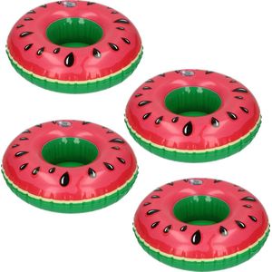 Opblaasbare Watermeloen Bekerhouder Set voor Bekers en Blikjes – 4 stuks – 18 x 18 x 6 cm  | Opblaas Meloen Drankhouder | Opblaasartikel | Zwembadaccessoire | Bekerhouders | Opblaasartikelen | Opblaasfiguur