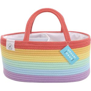 Touw Luier Caddy Mand & Baby Verschoonmand | Luier Caddy Organizer | Kwekerijmand & cadeaus voor pasgeborenen | Baby-organizer voor commode Mand Verdelers & Handgrepen - Regenboog