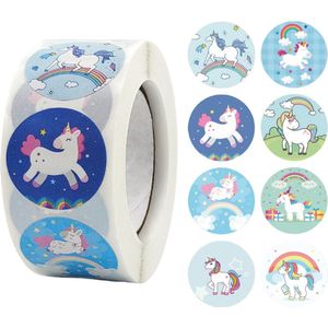 Fako Bijoux® - 500 Stickers Op Rol - 2.5cm - Eenhoorn / Unicorn Blauw - Beloningsstickers - Stickers Kinderen - Sluitsticker - Sluitzegel - 25mm - 500 Stuks