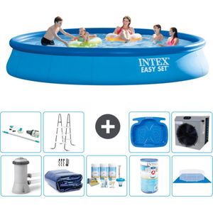 Intex Rond Opblaasbaar Easy Set Zwembad - 457 x 84 cm - Blauw - Inclusief Pomp Solarzeil - Onderhoudspakket - Filter - Grondzeil - Stofzuiger - Ladder - Voetenbad - Warmtepomp