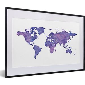 Fotolijst incl. Poster - Wereldkaart - Waterverf - Paars - 60x40 cm - Posterlijst