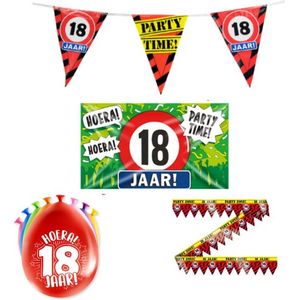 18 jaar versiering pakket - Versiering Verjaardag - Versiering 18 Jaar Verjaardag - Slingers - Gevelvlag- Ballonnen - Afzetlint