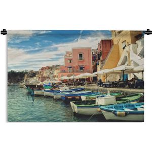 Wandkleed Napels - Vissersboten in de haven van het Italiaanse Napels Wandkleed katoen 60x40 cm - Wandtapijt met foto