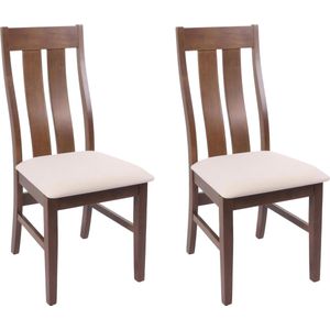 Set van 2 eetkamerstoelen MCW-M58, keukenstoel fauteuil stoel, stof/textiel massief hout ~ donker frame, crème
