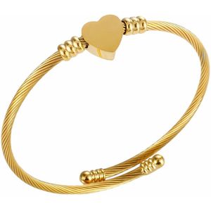 Fako Bijoux® - Dames Armband Klein Hart - Compleet RVS - Verstelbaar - Armband Vrouw - Dames Armbandje - 3mm - Goudkleurig